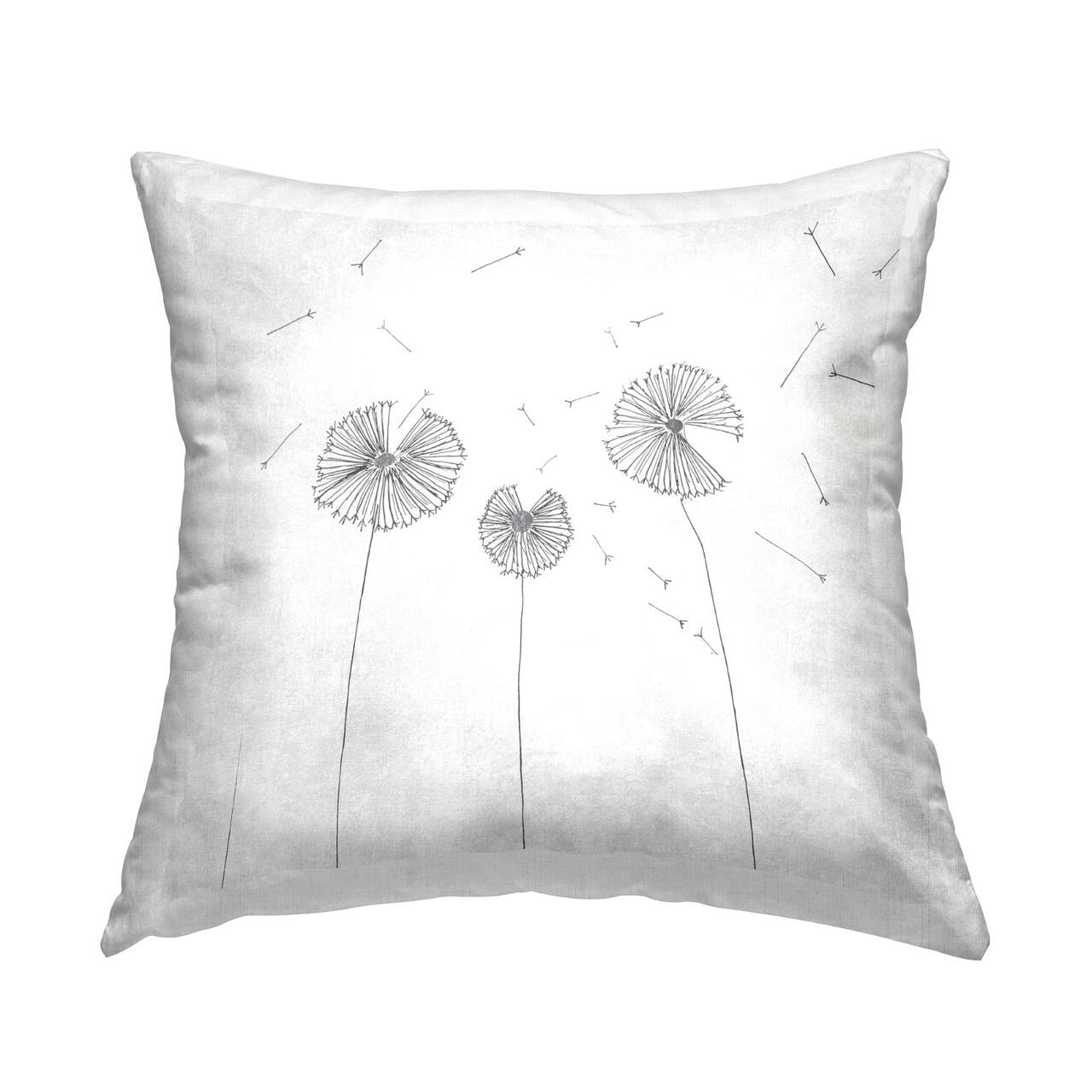 Stupell Industries White Minimal Dandelion Florals Flying Seeds Throw Pillow, 18" x 18"